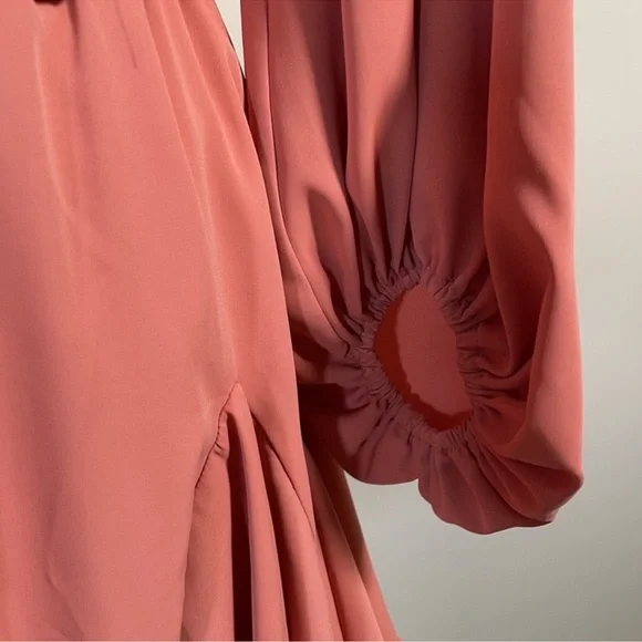 Mainstrip Peach Pink Long Sleeve Smocked Waist Ruffle Mini Dress – Size M - Picture 5 of 12